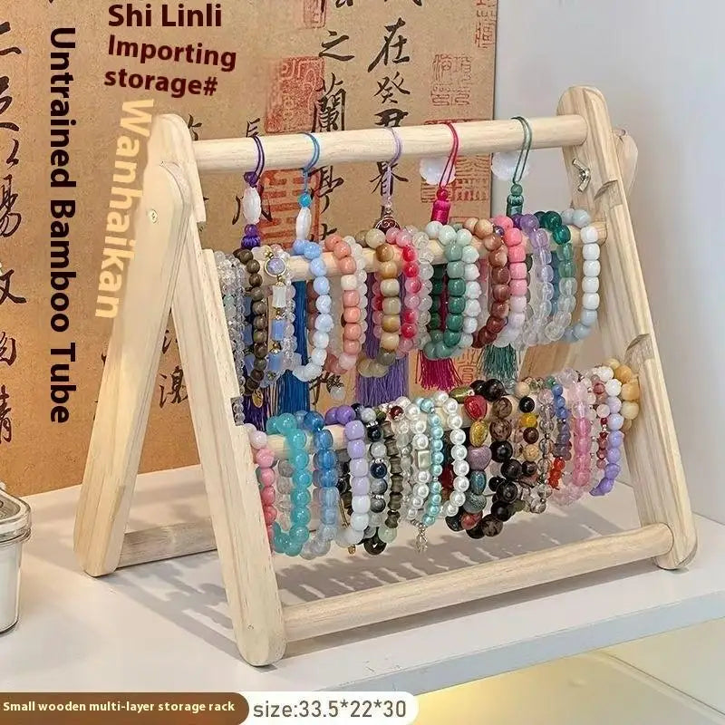 Wooden Headband Storage Rack Display Stand 2 Layer Home Use Hair Accessories Jewelry Headwear Exhibition Rack Jewelry Storage