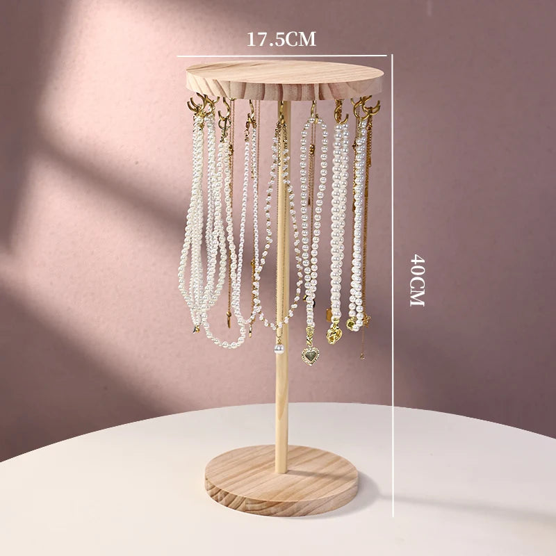 Solid Wood Jewelry Organizer Display Holder Necklace Earrings Bracelets Display Stand Desktop Jewelry Storage Rack