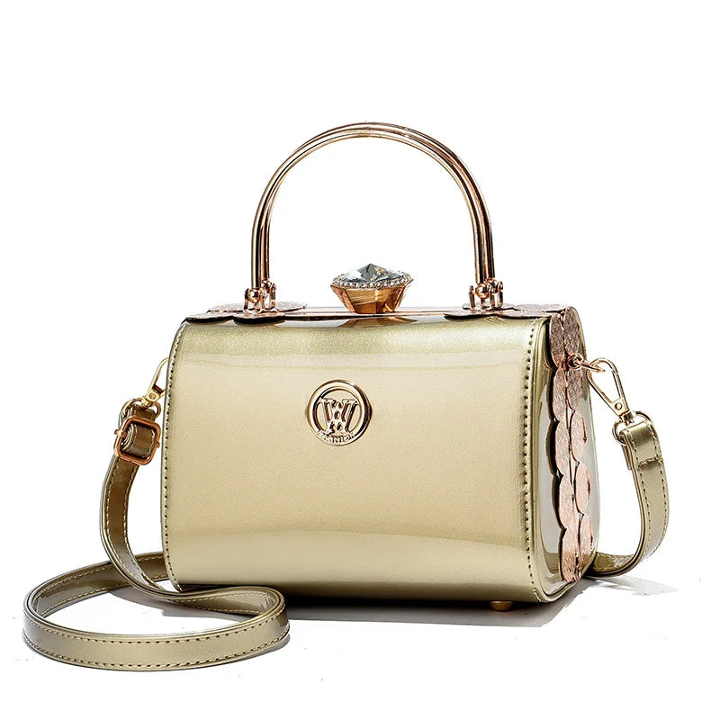 Patent Leather Diamond Handle Bag