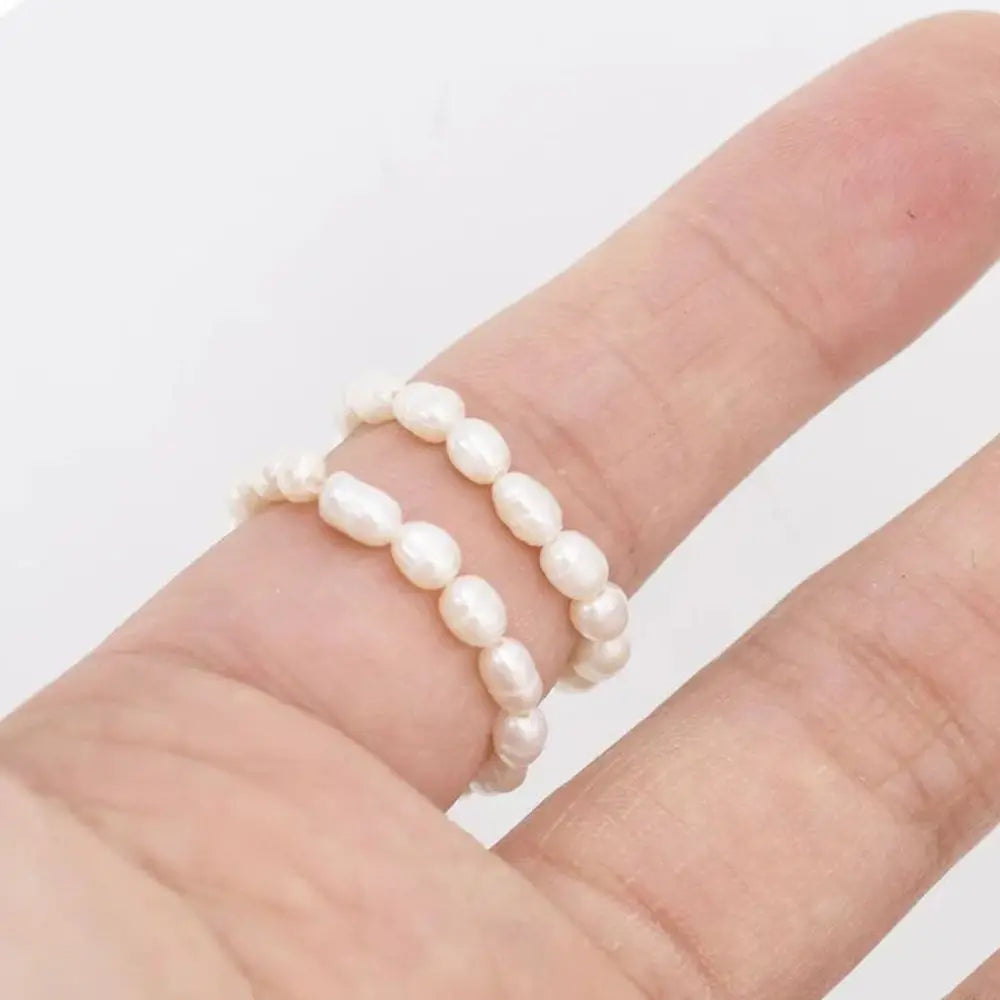 eManco Delicate Minimalist Imitation Pearl Ring Gold Color Beads Stainless Steel for Women Daily Wear & Dating Jewelry