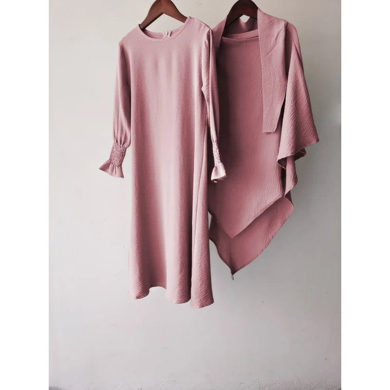 Eid Kids Hijab Hooded Bat Sleeve Dress Fashion Casual Children Wear Jilbab Islam Muslim Ramadan Dubai Turkey Abaya Modest Outfit