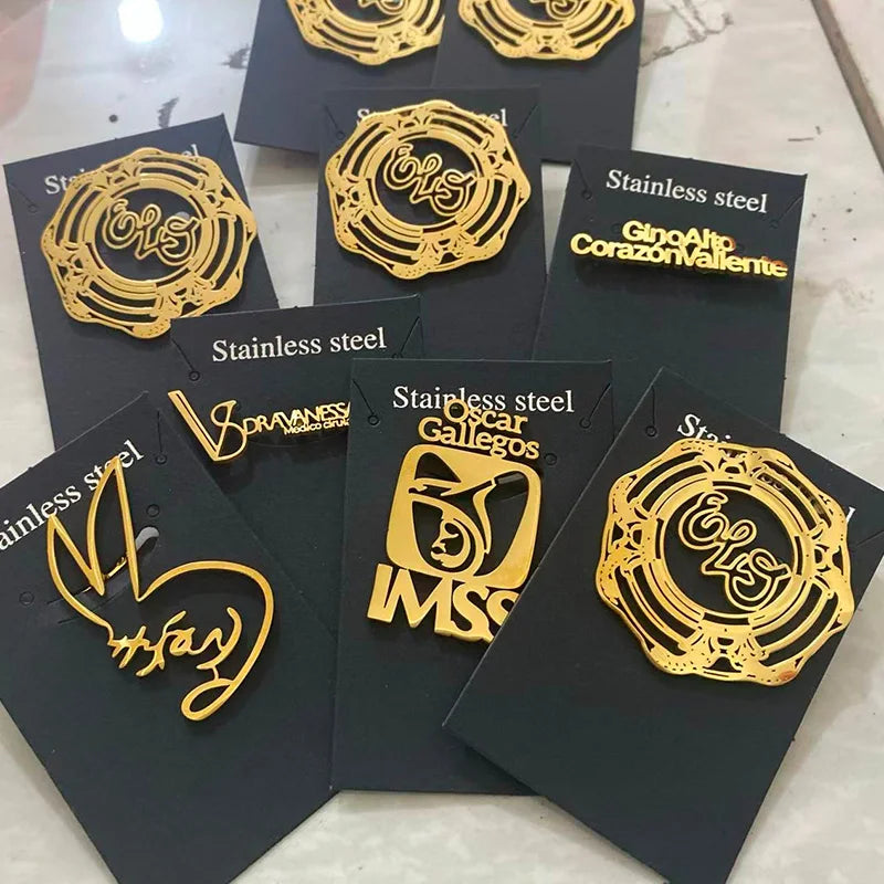 Stainless Steel Custom Company Logo Breastpin Pin Badge Gold Pattern Picture Nameplate ID Tag Personalized Brooch Wholesale Gift