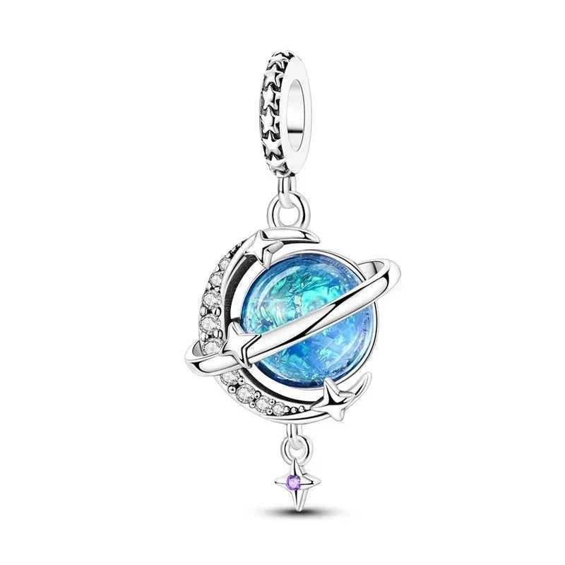 Hot Sale Original 925 Sterling Silver Star & Moon Charms Earrings Ring Beads Pendant fit Bracelet Necklace DIY Fine Jewelry Gift