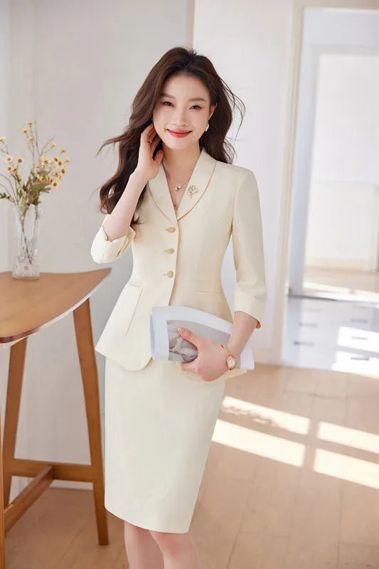 NAVIU Office Lady Skirt Suits French Style Two Piece Set Women Half Sleeve Single Breasted Short Blazer + Skirt 2 Piece Outfits