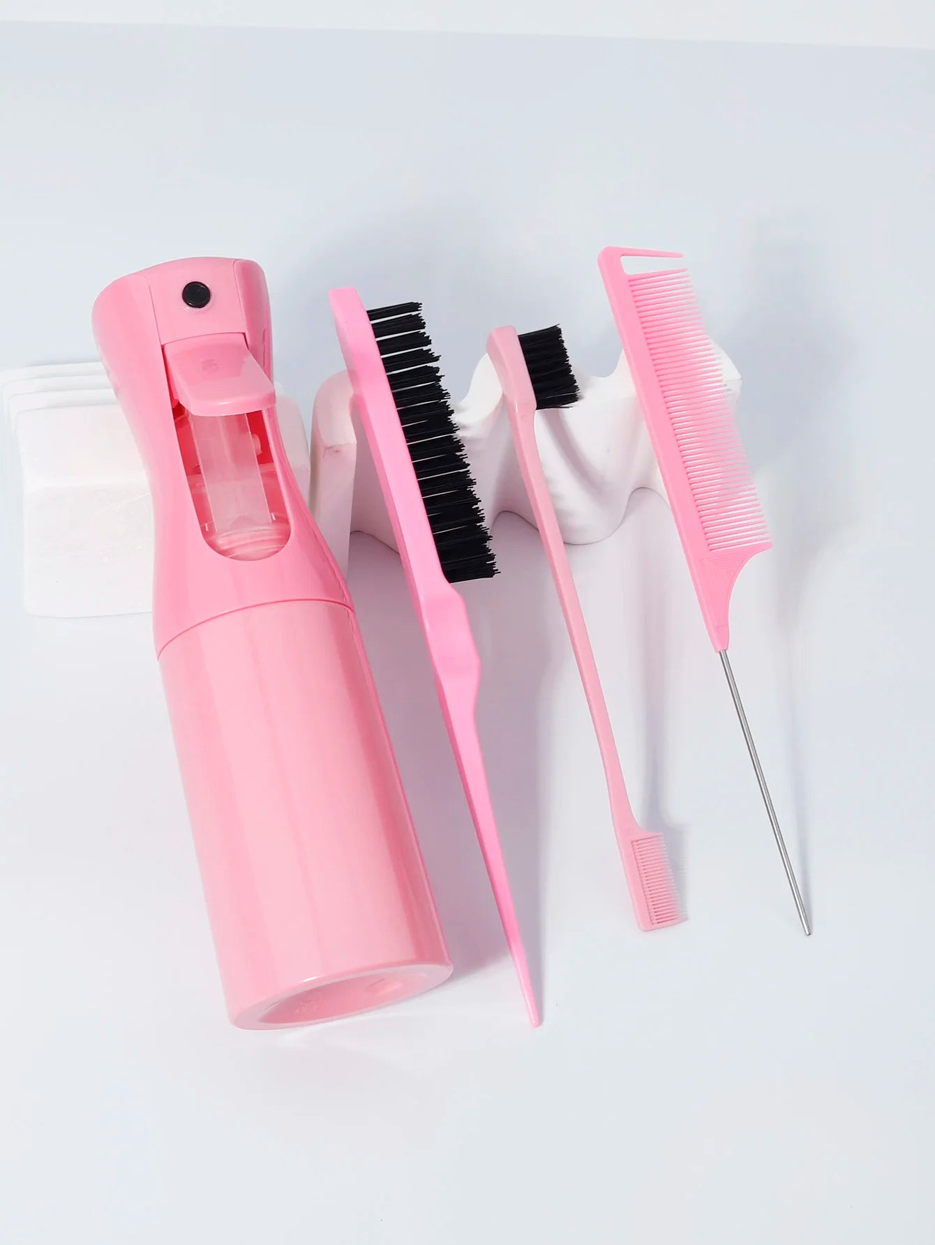 4-piece tip tail comb double-sided hair control brush and pressure spray bottle hairdressing tool set Special for real hair wigs