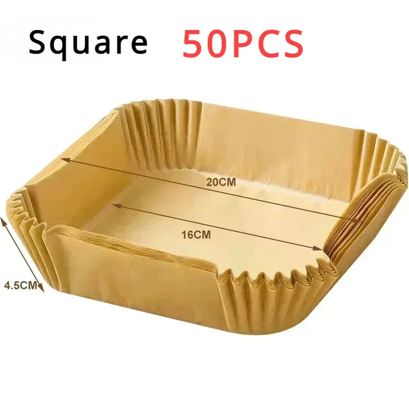 50/100PCS Air Fryer Disposable Paper Square Round Baking Paper Barbecue Plate NonStick Mat Kitchen Oven Oil Absorbing Paper Tool