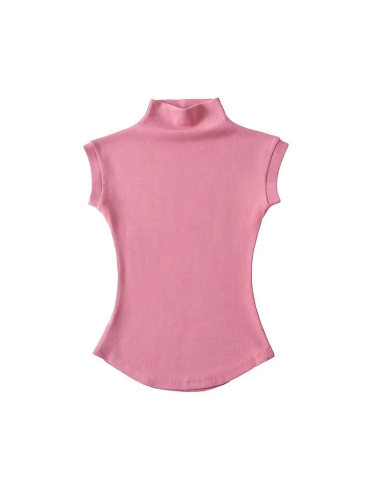 Sleeveless Turtleneck Slim Fit Tee