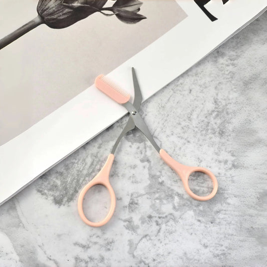 Eyebrow Trimming Scissors with Built-In Comb - Stainless Steel Grooming Tool